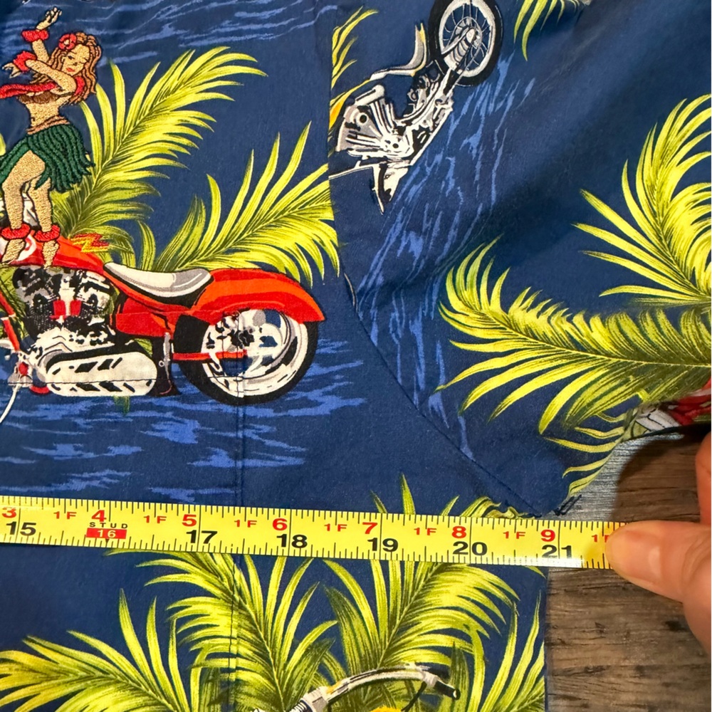 Aloha Republic Hawaii Motorcycle Hula Girl Shirt Men’s Medium Blue Cotton‎ - Picture 6 of 6